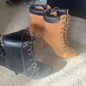 Shoe Dazzle Two-Tone Lace-Up Boots